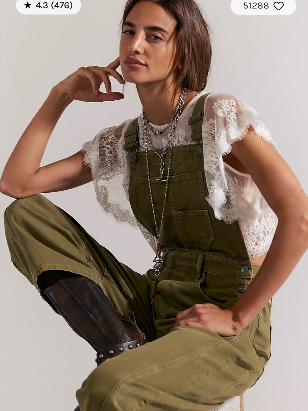 Free People Olive Green Relaxed Denim Overalls - Picture 4 of 5